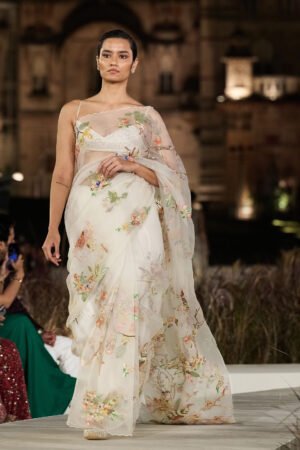 Springbloom Hand-Embroidered Sewa Silk Saree – Ivory by Anita Dongre, South Asian ethnic wear