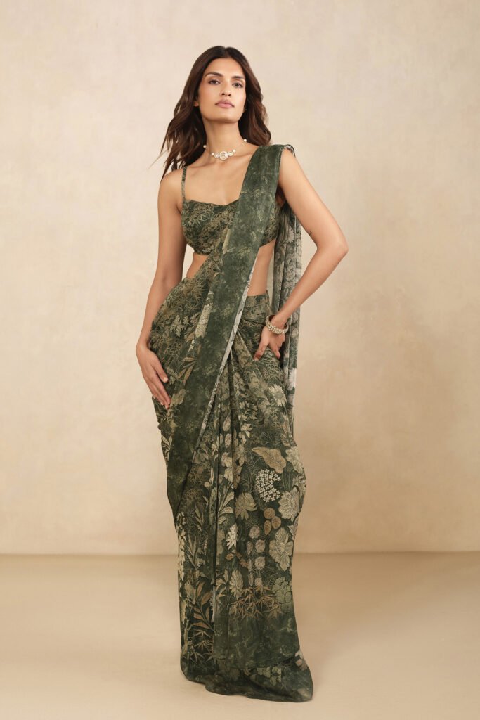 Esma Pre-Draped Saree – Green by Anita Dongre, South Asian ethnic wear