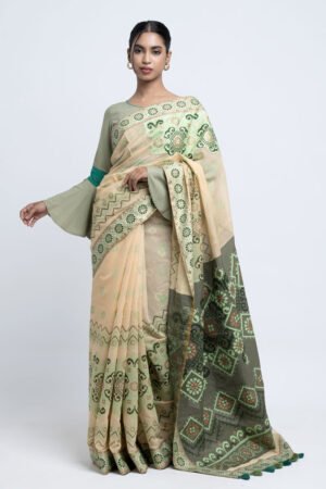 Peanut Half Silk Printed & Embroidered Saree