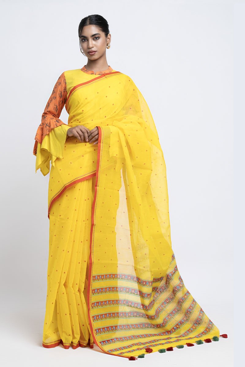 Yellow Half Silk Printed Saree by Kay Kraft, South Asian ethnic wear