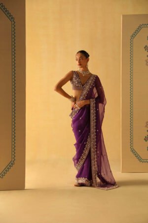 Hannah – Deep Purple Saree Set by Sheetal Batra, South Asian ethnic wear