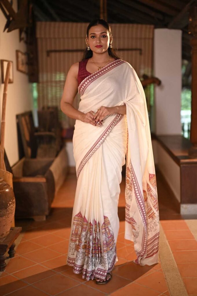 Kerala Kettukazhcha Print Saree by byhand, South Asian ethnic wear
