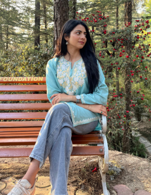 Nigeen Kashmiri Aari Sky Blue Kurti by Kashmir Box, South Asian ethnic wear