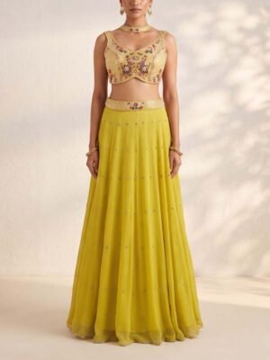 Yellow Wrinkle Crepe Lehenga Set