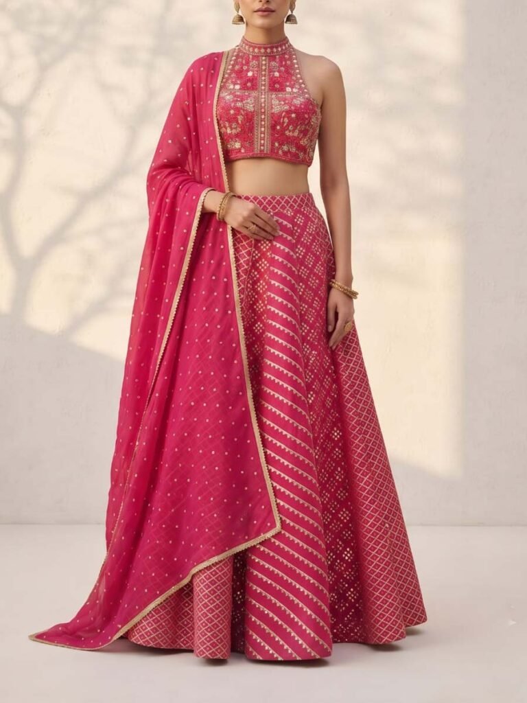 Pink Banarasi Lehenga Set by Vasansi Jaipur, South Asian ethnic wear