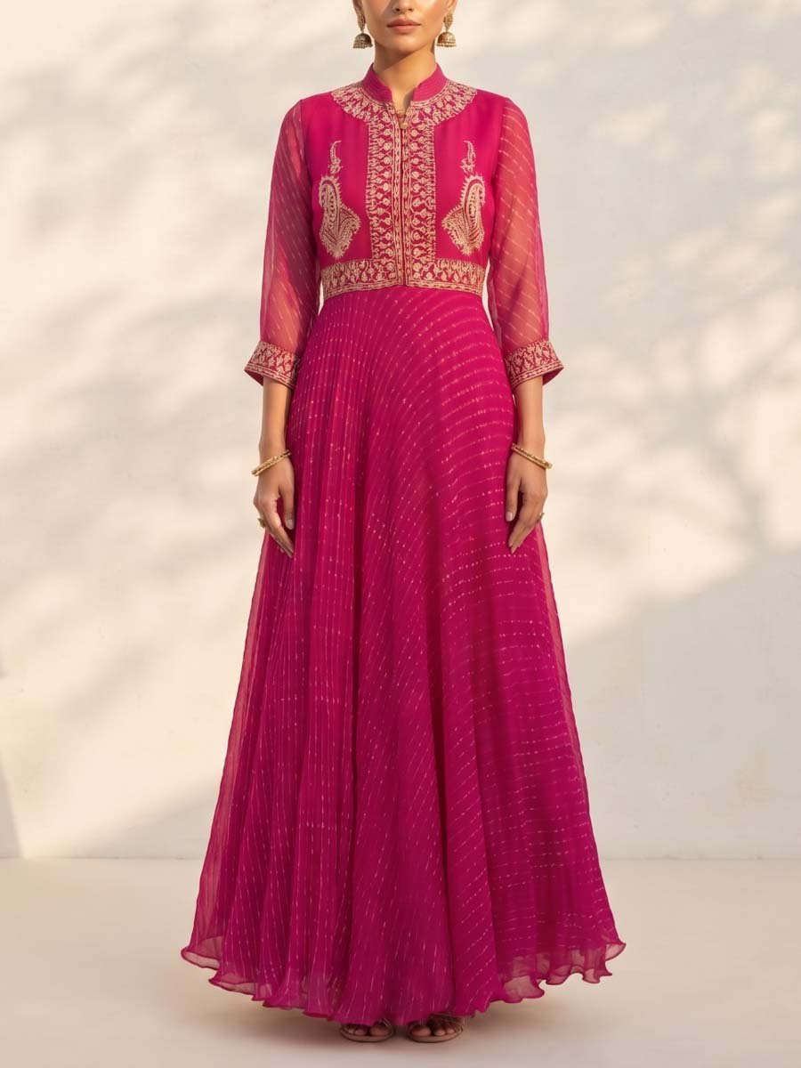 Rani Georgette Leheriya Gown