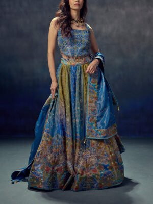 Multi Color Tissue Lehenga Set