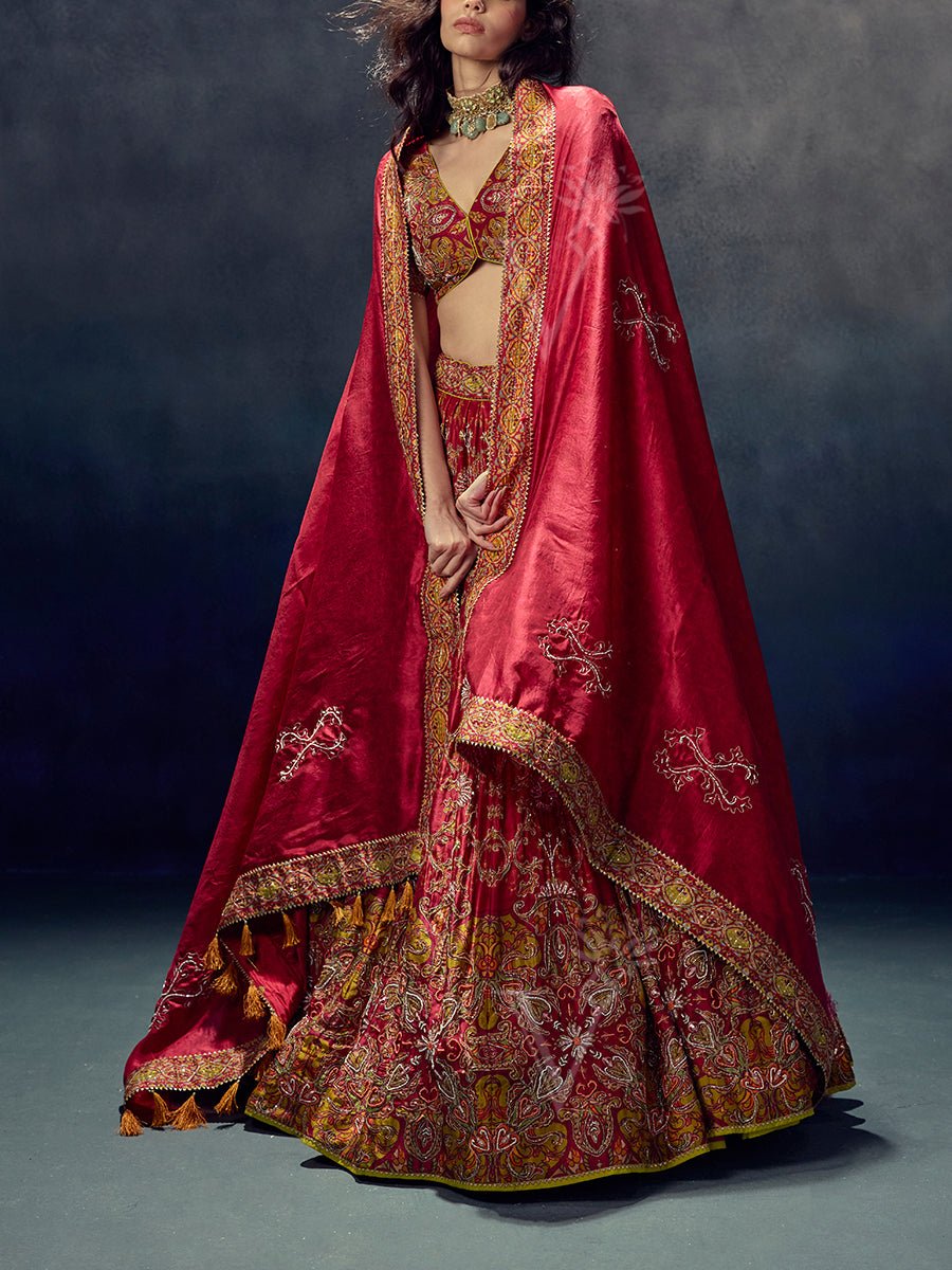 Red Vasansi Silk Lehenga Set by Vasansi Jaipur, South Asian ethnic wear