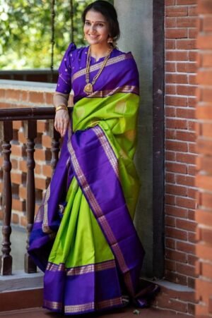 Women'S Purple Soft Lichi Silk Jacquard Work Saree