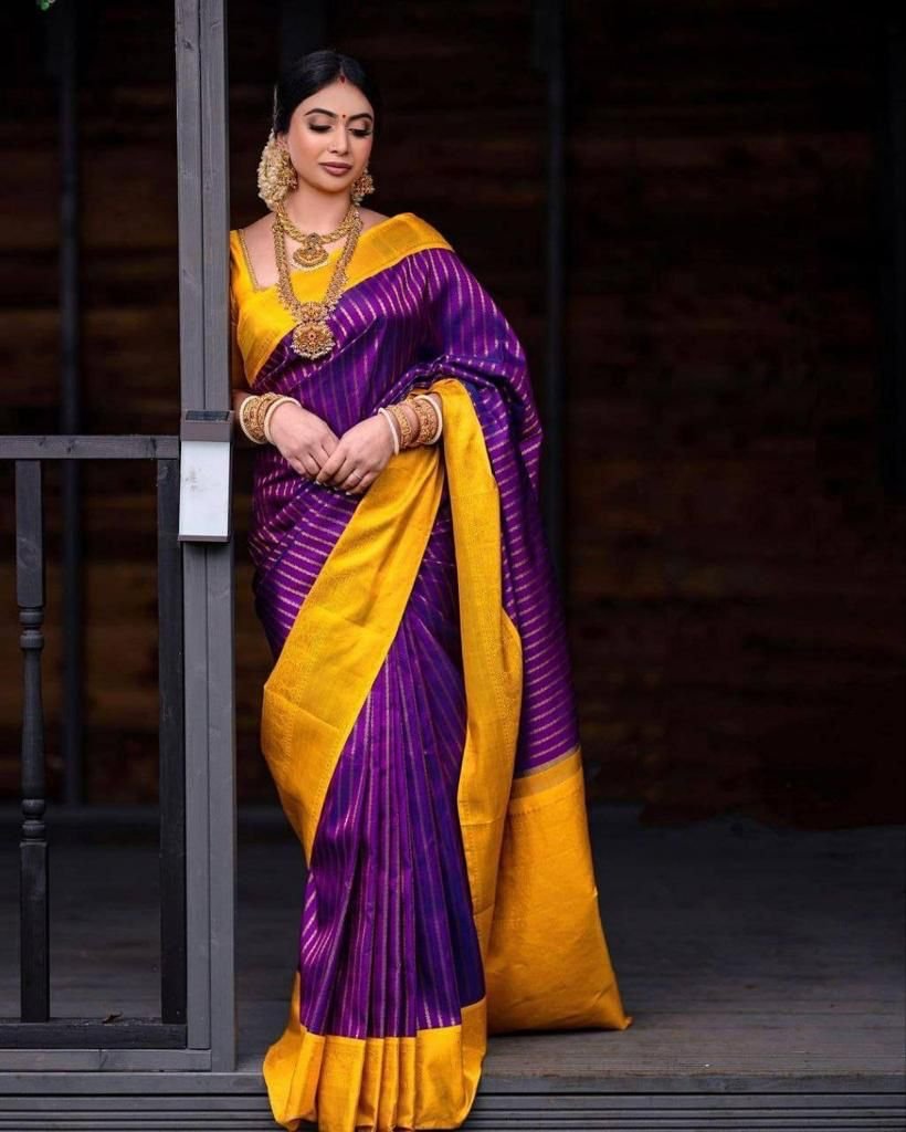 Women'S Purple Soft Lichi Silk Jacquard Work Saree