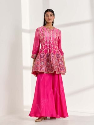 The Pretty In Pink Vasansi Silk Peplum And Palazzo Set