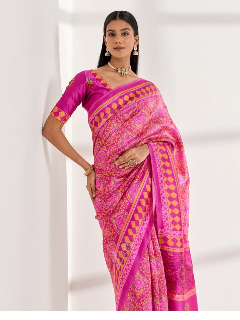 Raspberry Saree by Vasansi Jaipur, South Asian ethnic wear