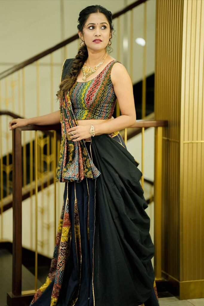 Ajrakh Patch Chaniyacholi Skirt Set by byhand, South Asian ethnic wear