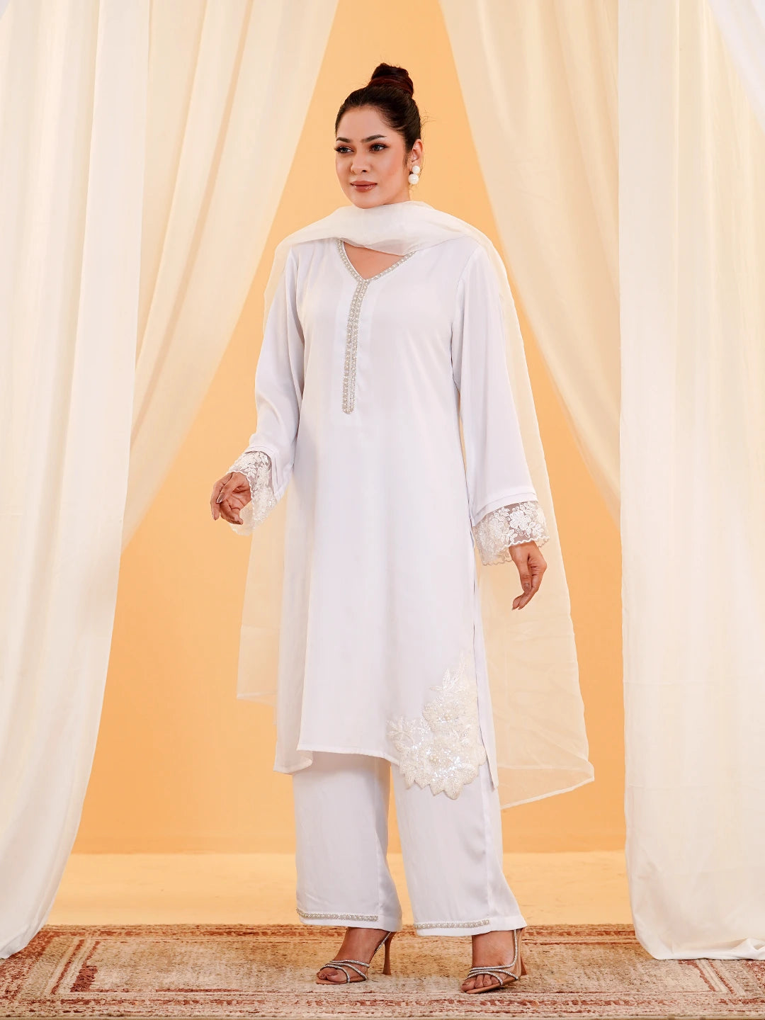 Women’S Exclusive Lace Details Silk Mixed Shalwar Kameez by Klothen, South Asian ethnic wear