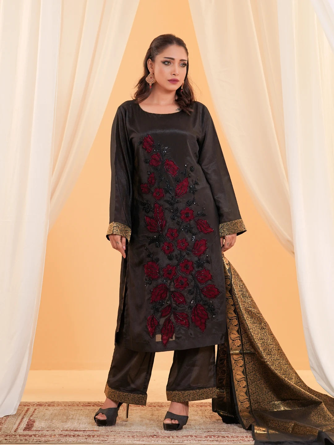 Womens’S Exclusive Zardosi Details Silk Regular Fit Shalwer Kameez by Klothen, South Asian ethnic wear