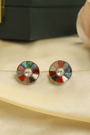 Multicolour Silver Plated Brass Stud Earrings