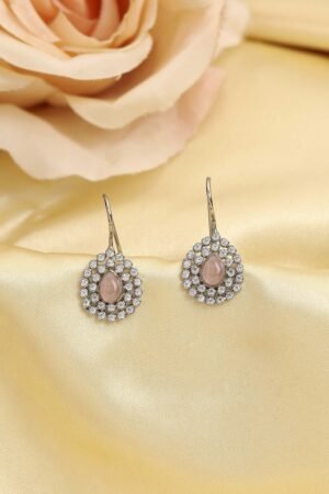 Pink Silver Plated Brass Studded Drop Earrings
