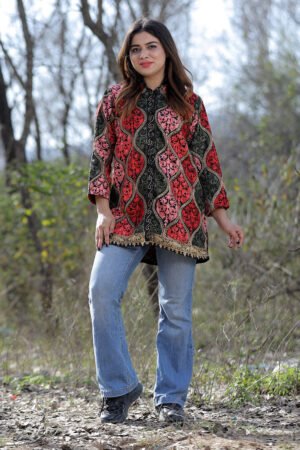 Beautiful Black Multicolour Aari Work Embroidered Jacket With Beautiful Designer Matka Defines Sophistication. by Kashmir Villa, South Asian ethnic wear
