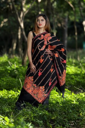 Black Colour Wolen Base With Rich All Over Kashmiri Jaal Express Elegance And Style. by Kashmir Villa, South Asian ethnic wear