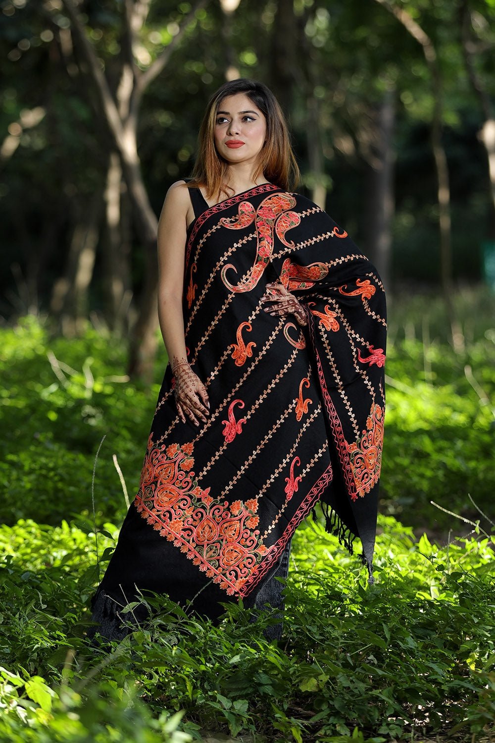 Black Colour Wolen Base With Rich All Over Kashmiri Jaal Express Elegance And Style. by Kashmir Villa, South Asian ethnic wear