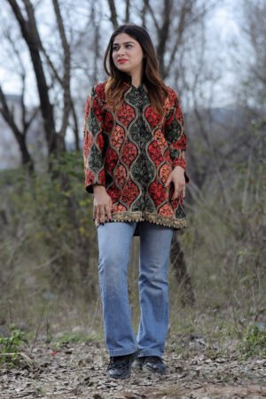 Black Multicolour Aari Work Embroidered Jacket With Beautiful Designer Matka Defines Sophistication. by Kashmir Villa, South Asian ethnic wear