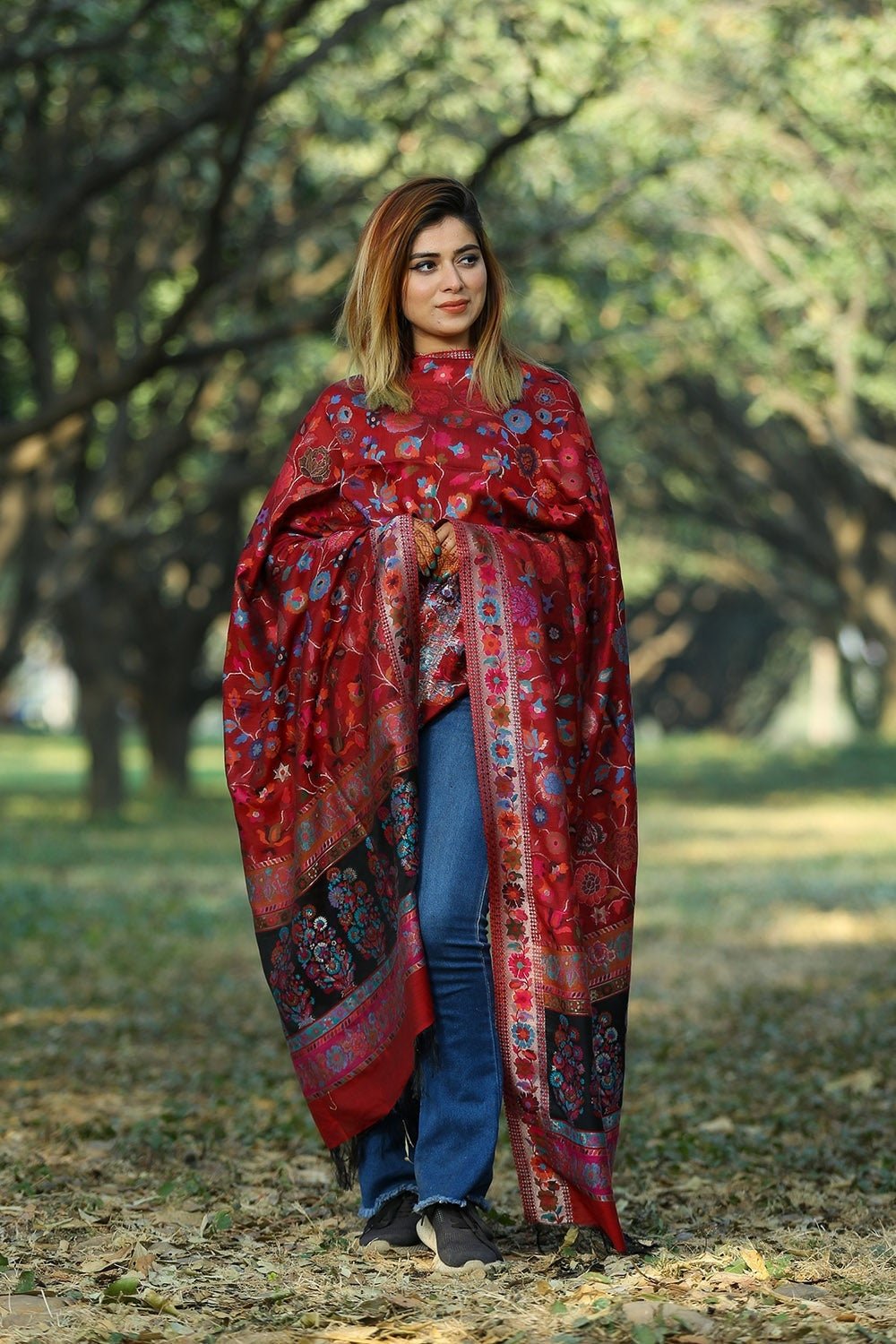 Blackish Maroon Colour Kani Scarf Defines Feminism And Enhances Sophistication by Kashmir Villa, South Asian ethnic wear