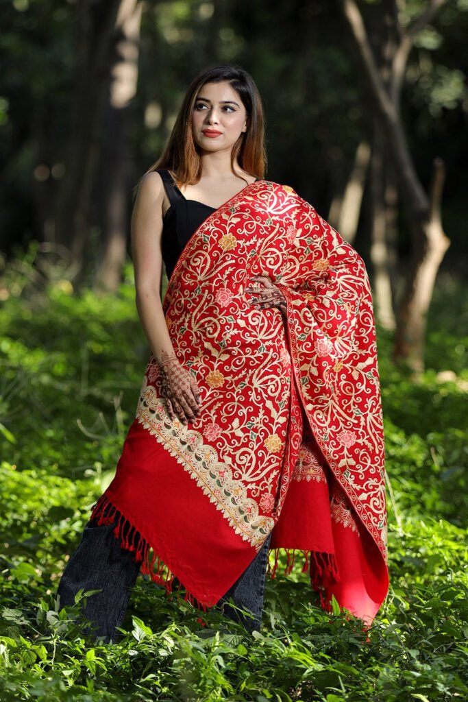 Red Colour Wolen Base With Rich All Over Kashmiri Jaal Express Elegance And Style. by Kashmir Villa, South Asian ethnic wear