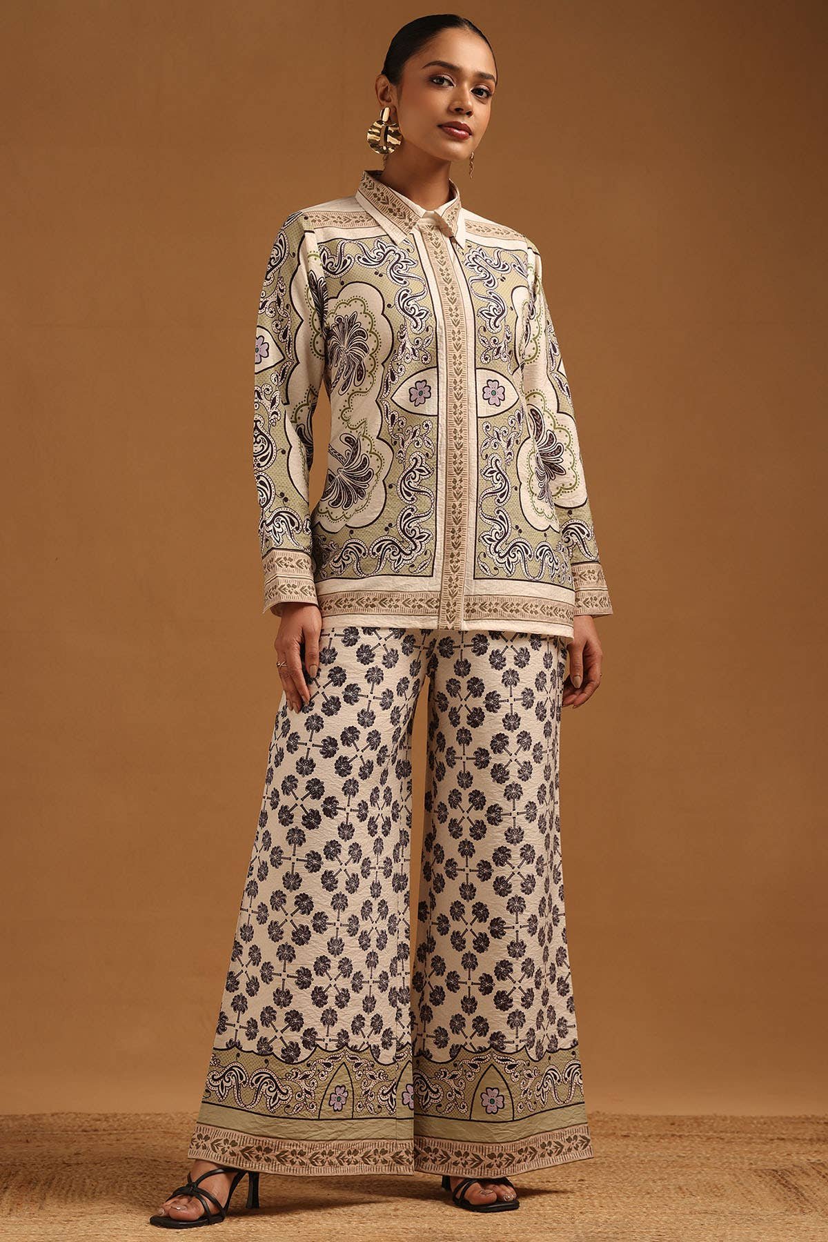 Cream Viscose Blend Ethnic Motifs Co-Ords Set by Soch, South Asian ethnic wear