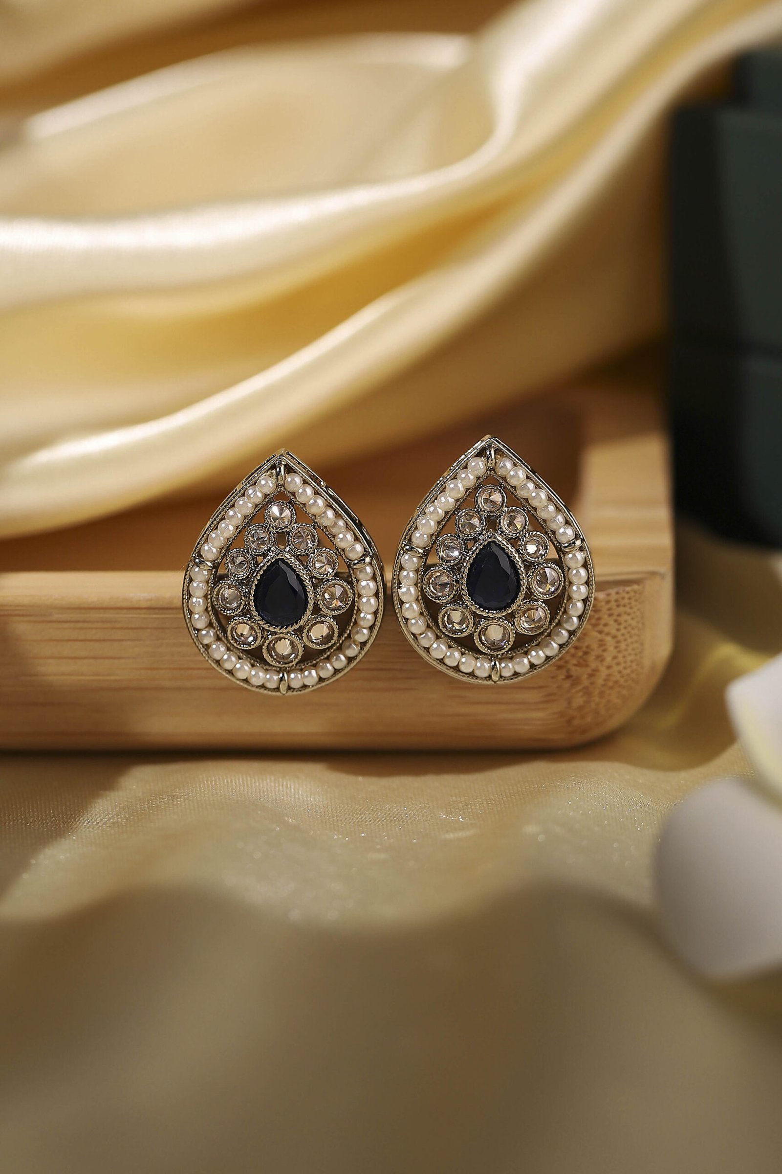 Navy Blue Gold Plated Alloy Embellished Studs