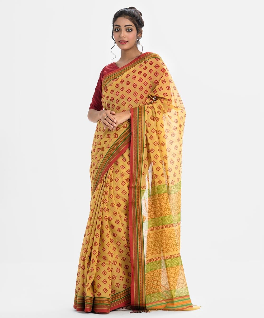 Yellow Cotton Saree by Le Reve, South Asian ethnic wear