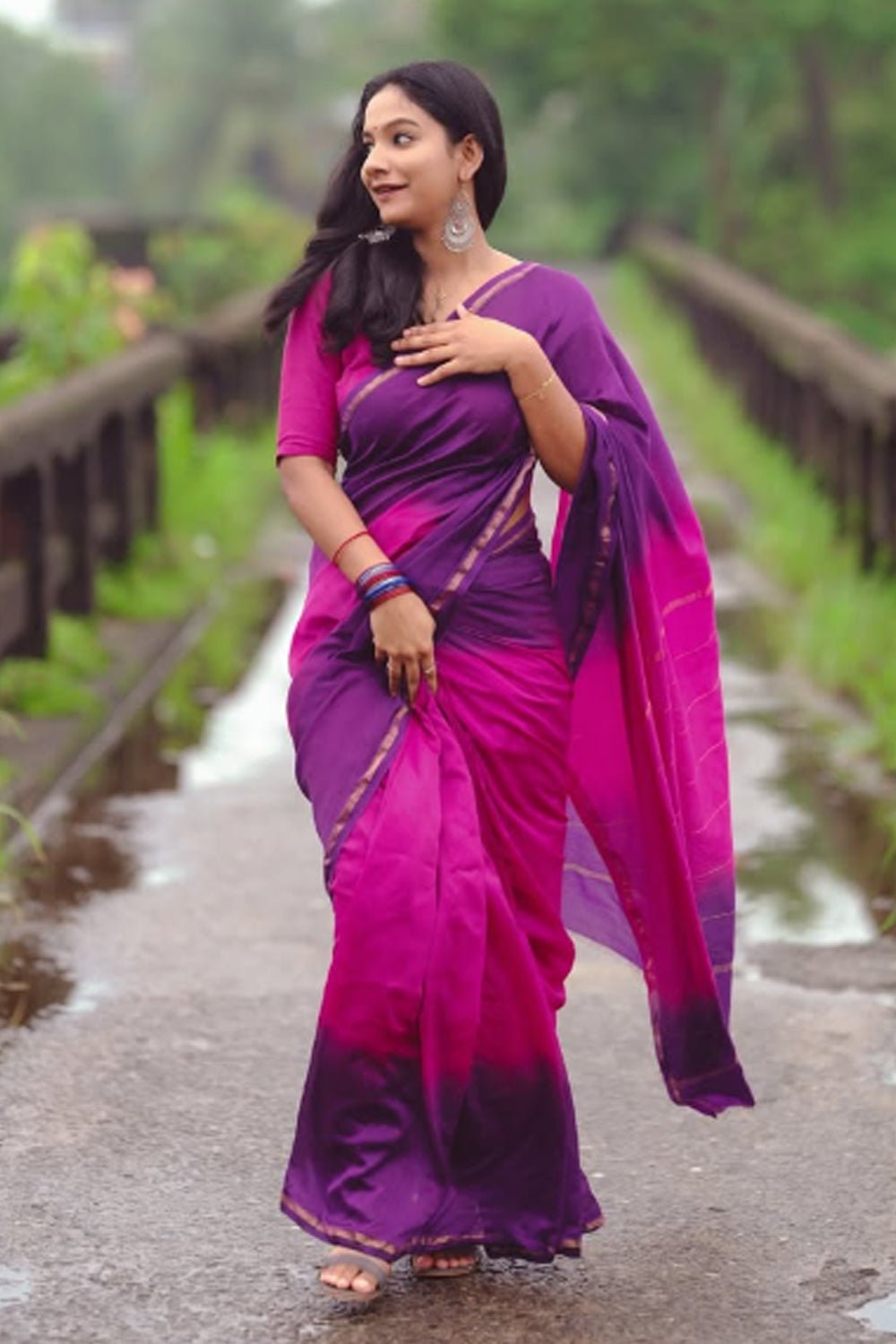 Dyed Purple & Dark Purple Saree by byhand, South Asian ethnic wear
