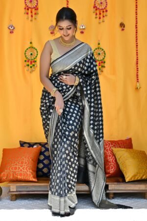 Black Pure Muga Silk Saree