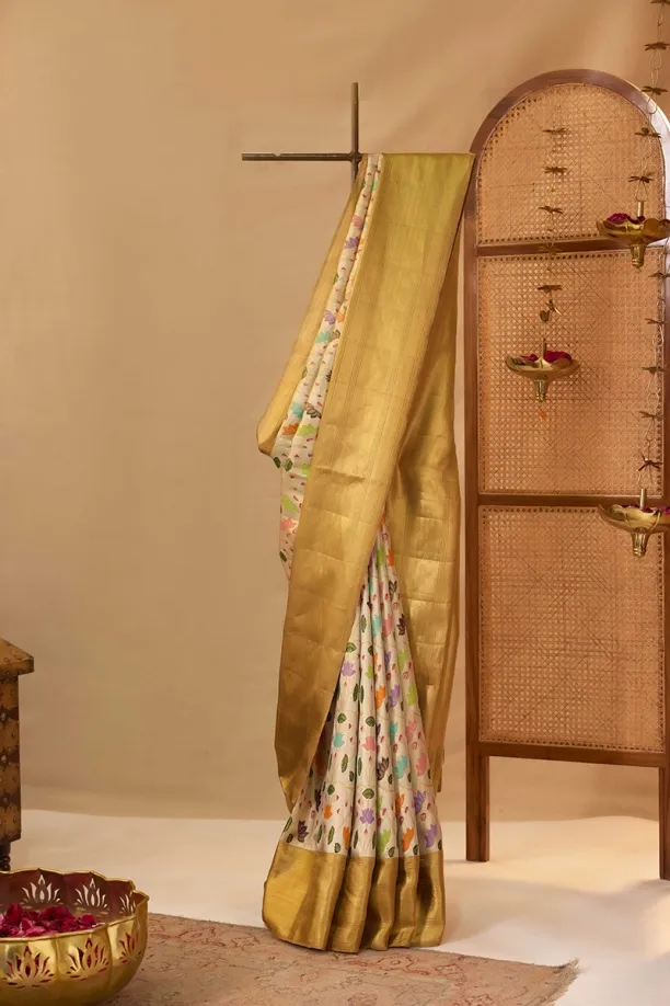 Silver Tissue Silk Saree by Frontier Raas, South Asian ethnic wear