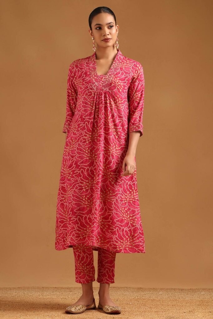Fuchsia Viscose Bandhani Co-Ord Set by Soch, South Asian ethnic wear