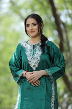 Green Colour Rayon Silk Kurti With Beautiful Aari Embroidery Gives Attractive Look To The Wearer. by Kashmir Villa, South Asian ethnic wear