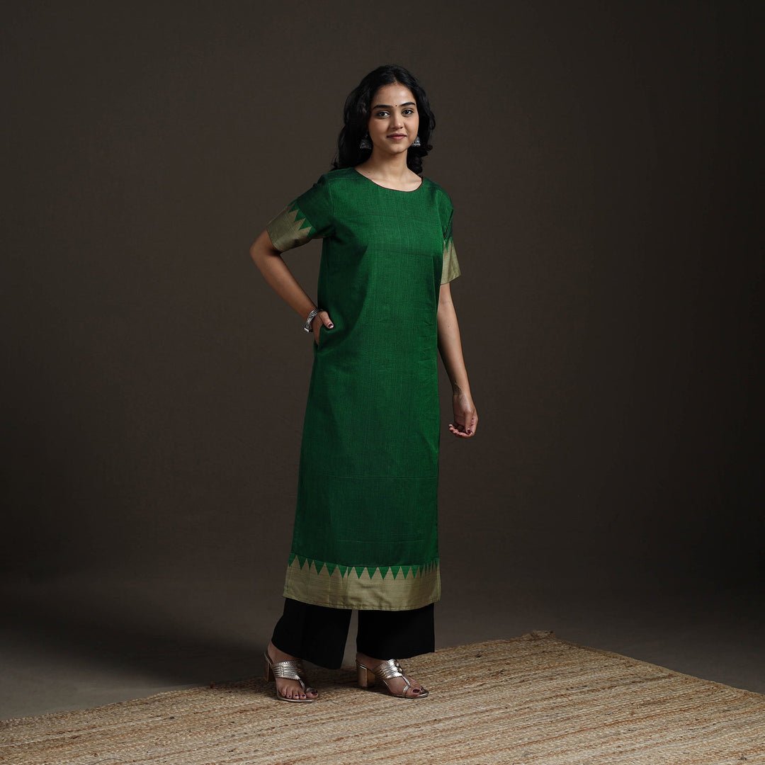 Green - Straight Cotton Dharwad Kurta For Women 12