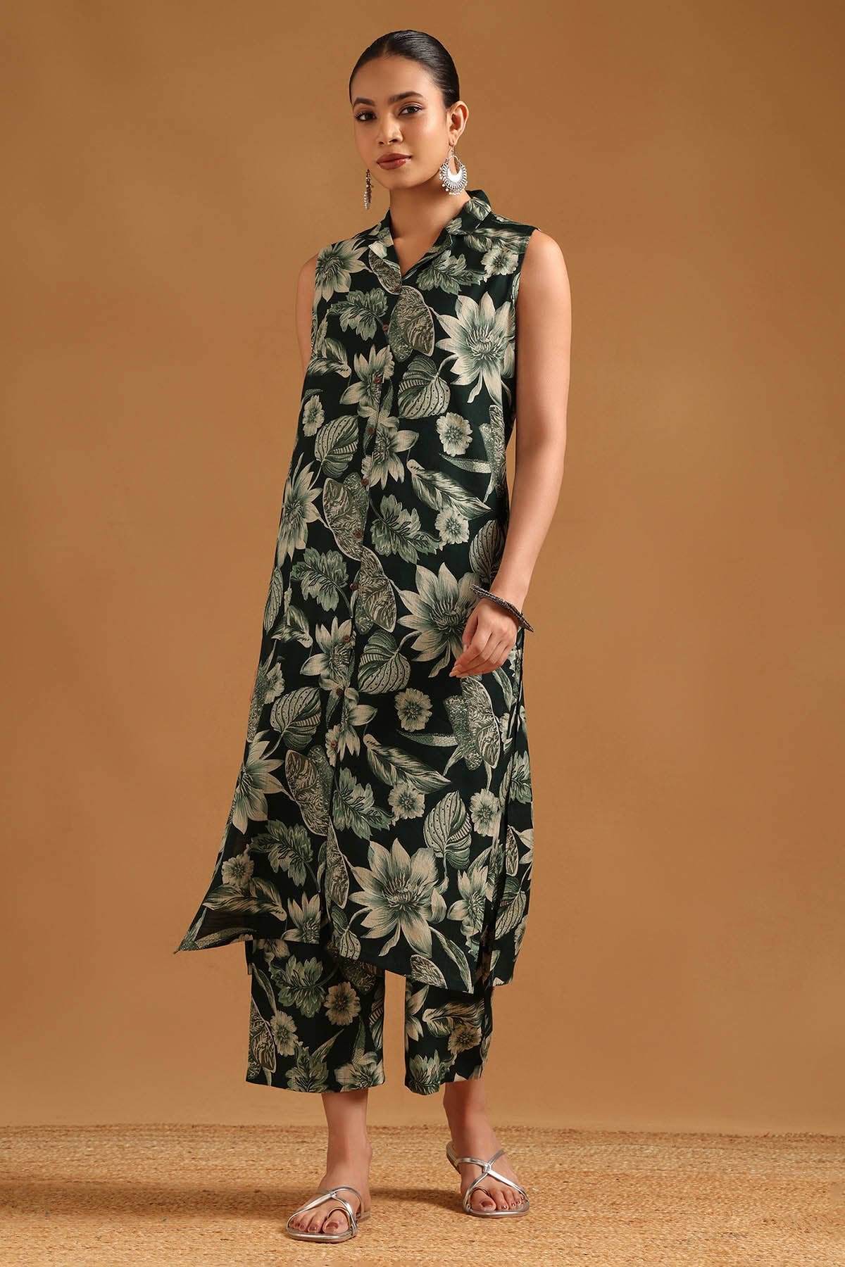 Green Viscose Blend Botanical Co-Ord Set