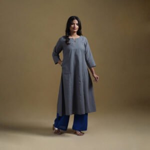 Grey – A-Line Cotton Jacquard Long Kurta For Women 04 by itokri, South Asian ethnic wear