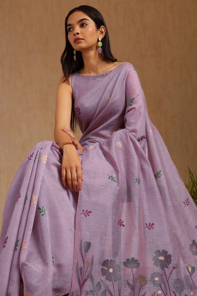 Lavender Chanderi Woven Design Saree by Soch, South Asian ethnic wear