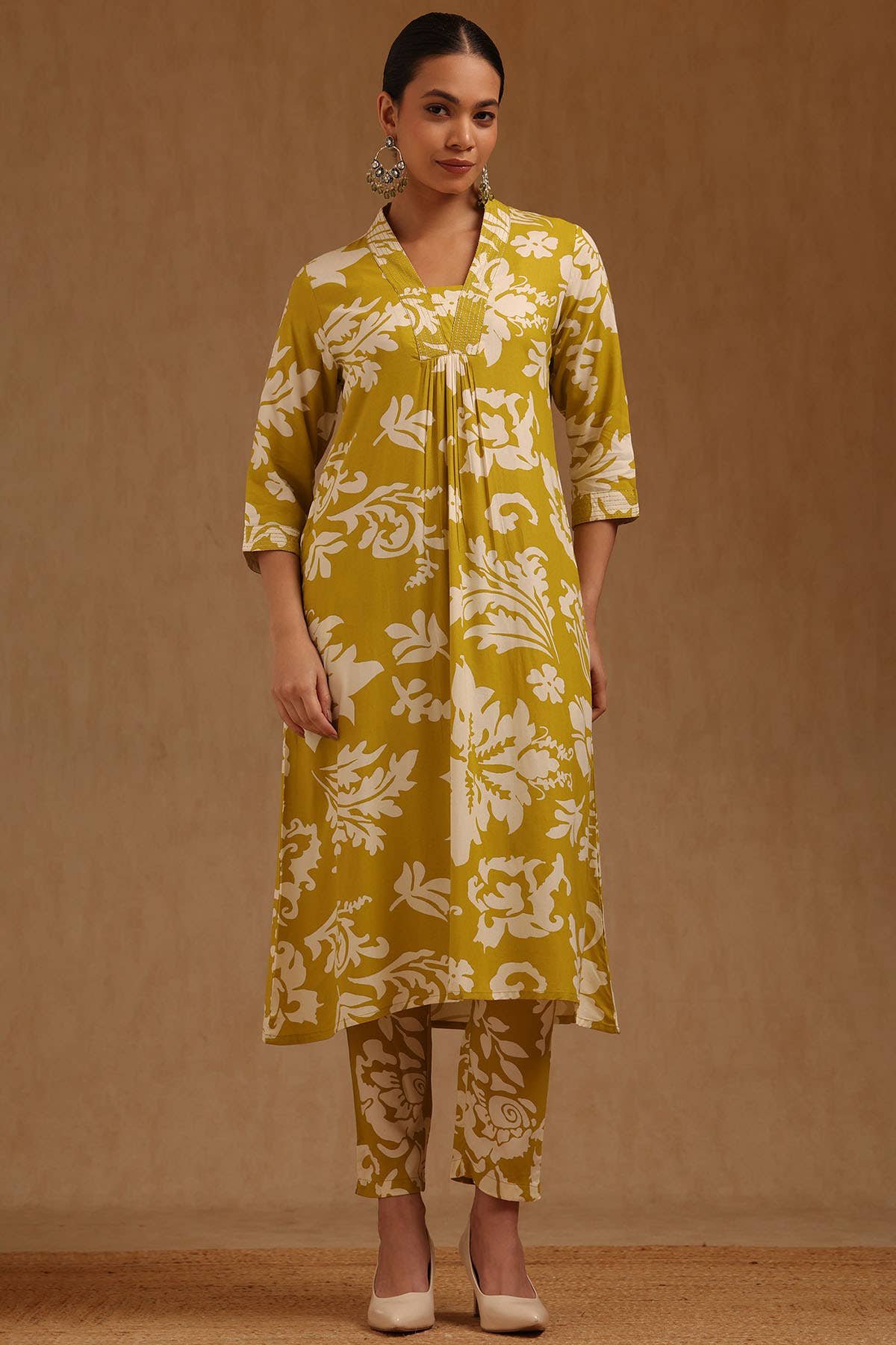Light Green Rayon Botanical Print Co-Ord Set