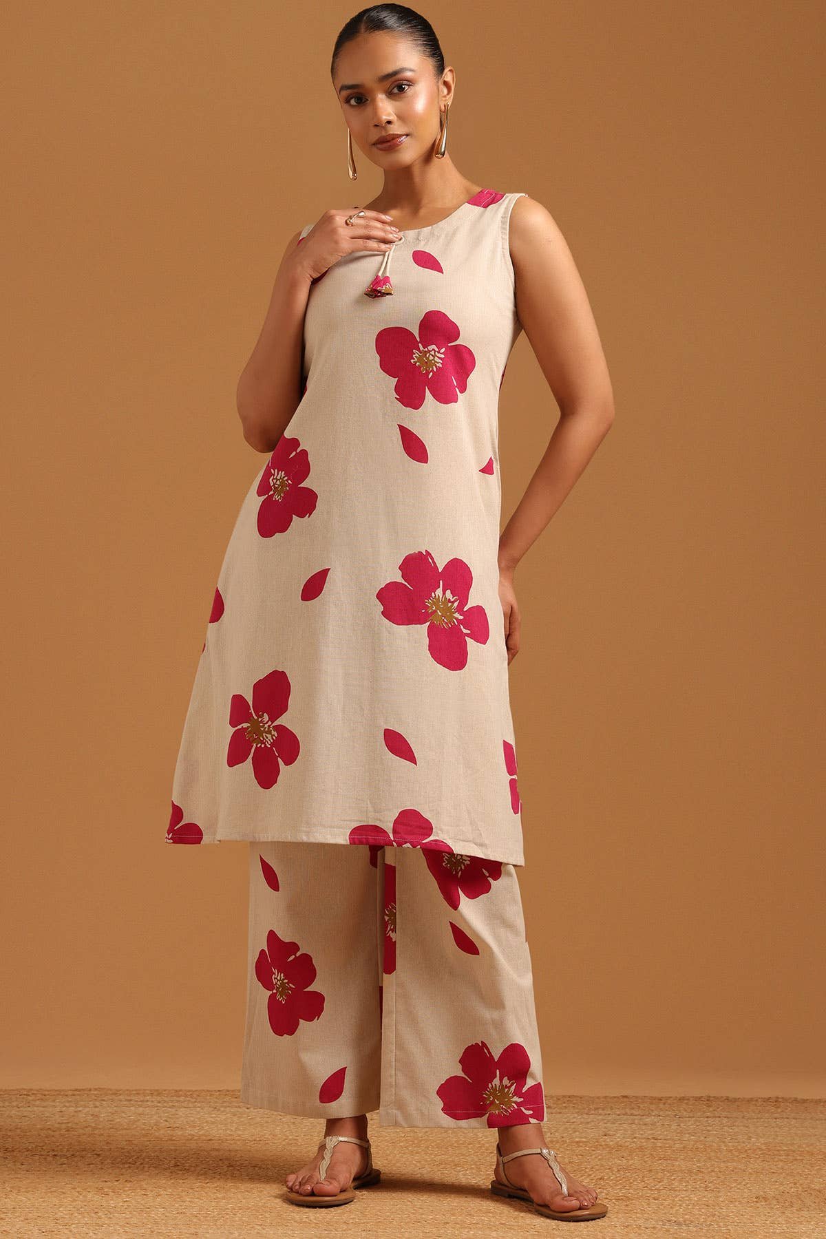 Magenta Cotton Printed Floral Machine Woven Co-Ords Set
