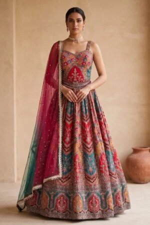 Multicolor Sequins Embroidered Crepe Designer Lehenga With Strap Sleeves Blouse-Ad1907