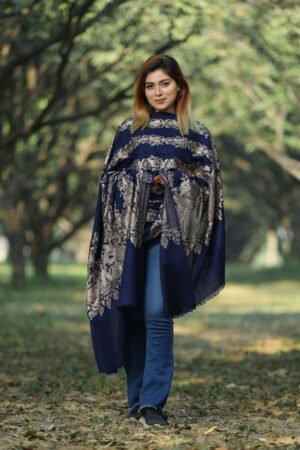 Navy Blue Colour Shawl Defines Feminism And Adds Glamour by Kashmir Villa, South Asian ethnic wear