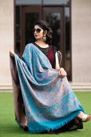 Pashtush Womens Kashmiri Shawl Faux Pashmina Design Arabic Blue