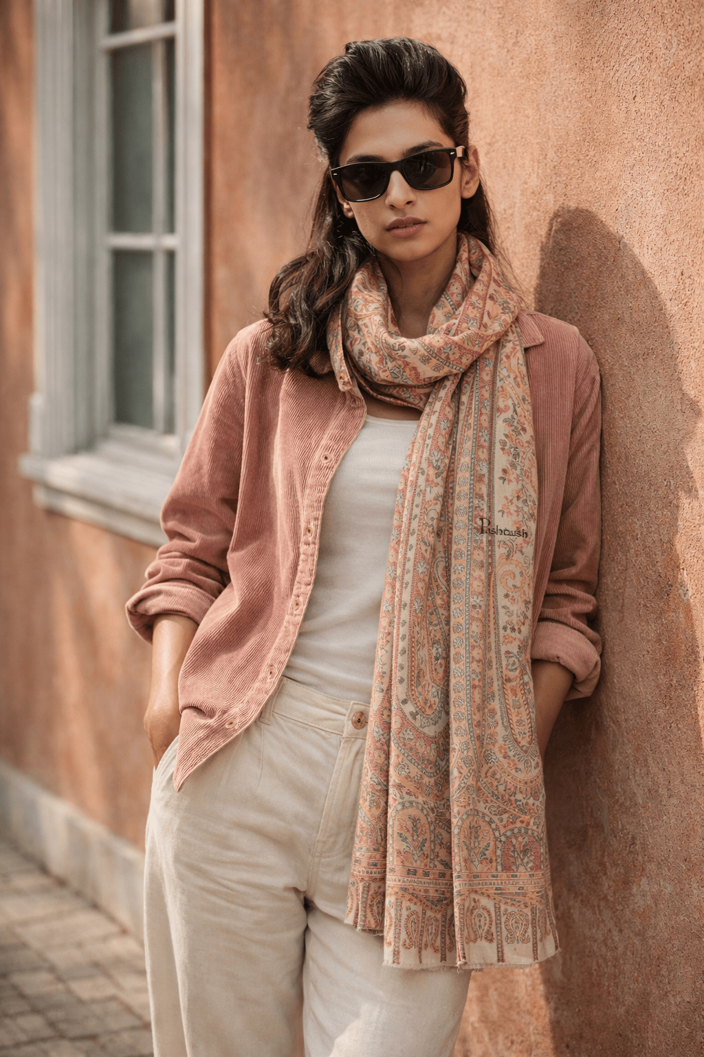 Womens Extra Fine Wool Stole Beige 1 by Pashtush, South Asian ethnic wear
