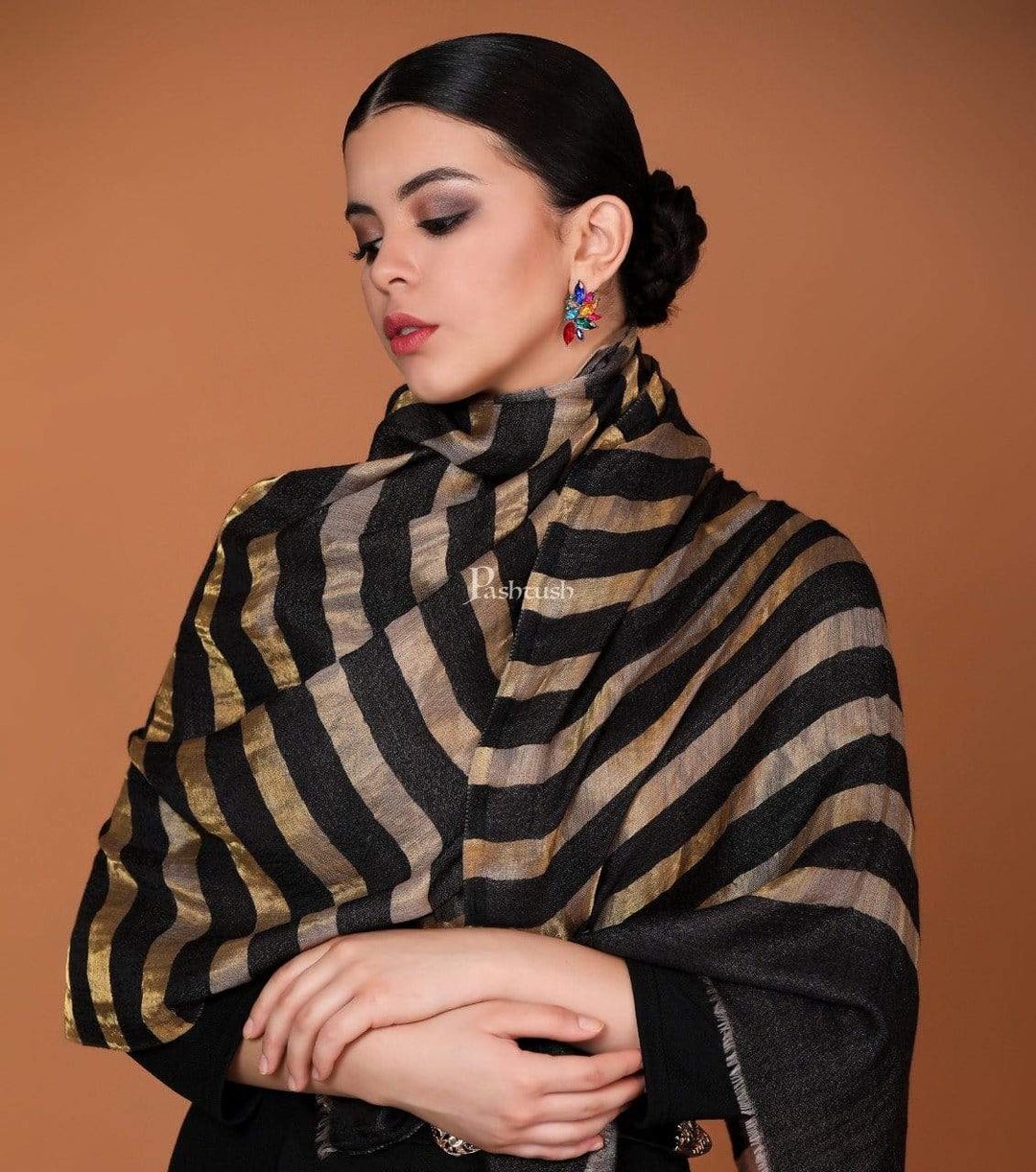 Https://pashtush.in/collections/womens Scarves/products/pashutsh Womens Twilight Striped Scarf With Shimmery Metallic Zari Thread Weave by Pashtush, South Asian ethnic wear