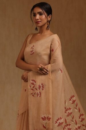 Peach Chanderi Woven Design Saree