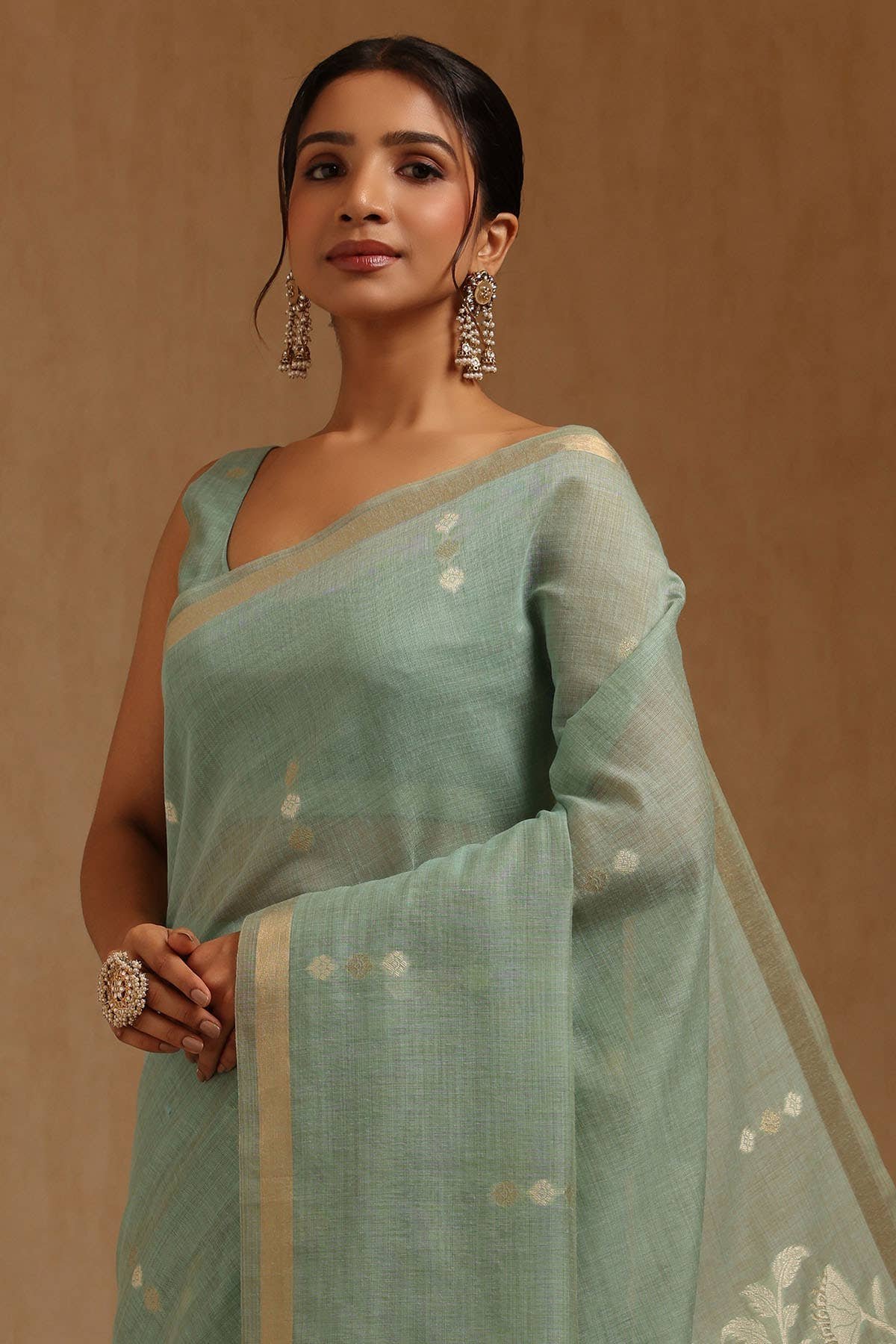Powder Blue Chanderi Woven Design Saree