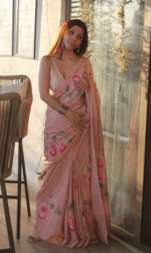 Princess Liora Muslin Silk Handbrush Painted Saree by Baareeki, South Asian ethnic wear