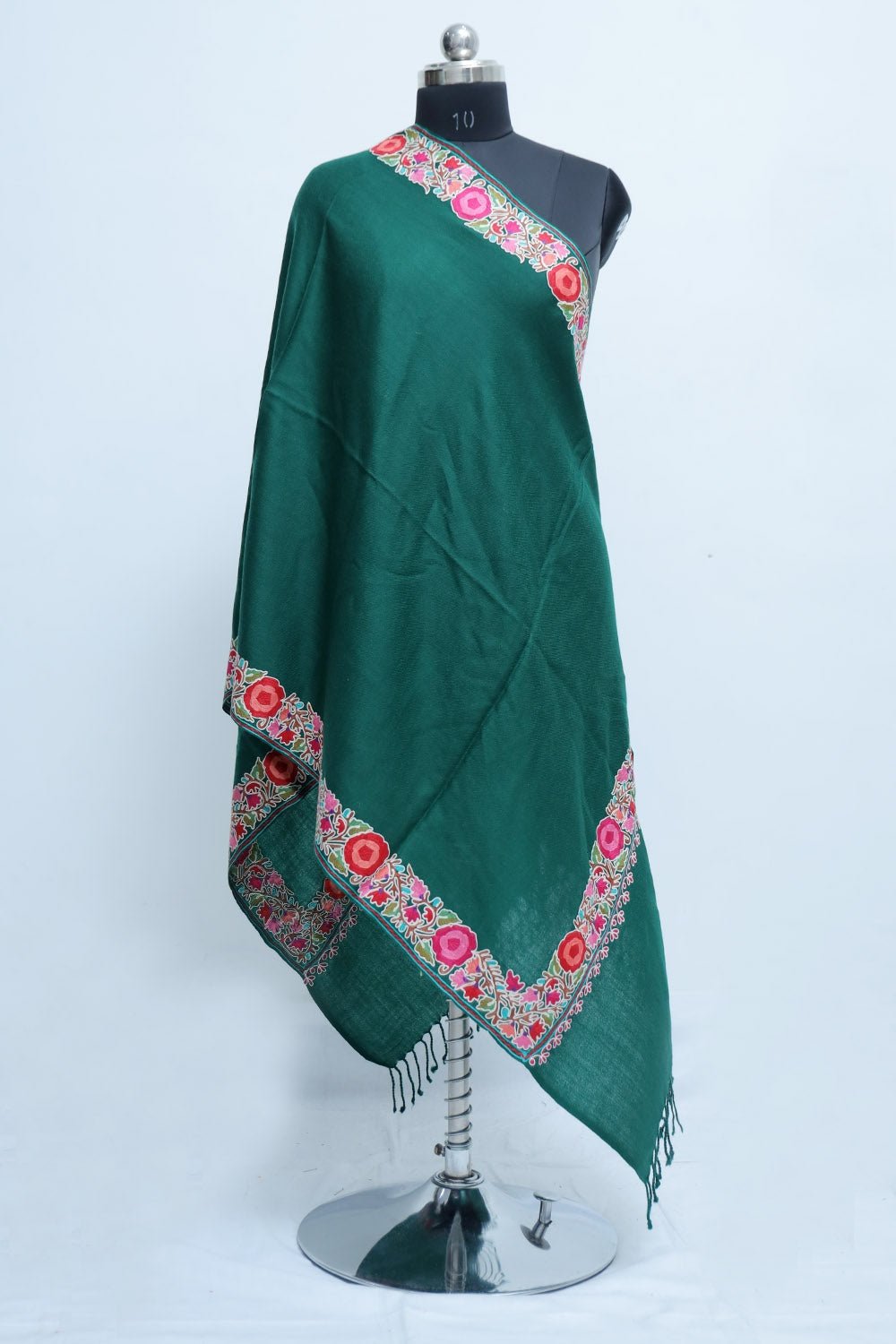 Ravishing Green Colour Aari Work Embroidered Stole With New Designer Border Pattern by Kashmir Villa, South Asian ethnic wear